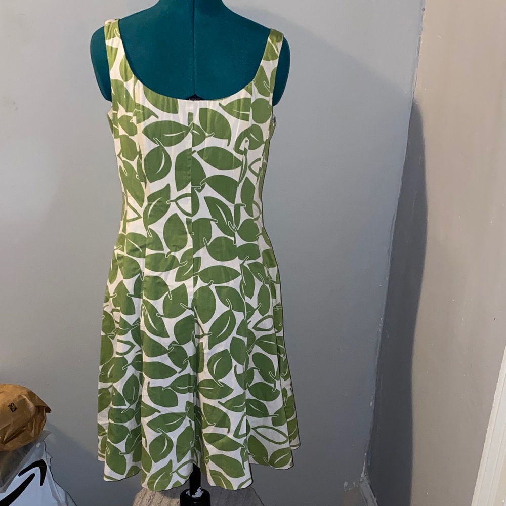 Nine West Green and White Leaf Midi Dress